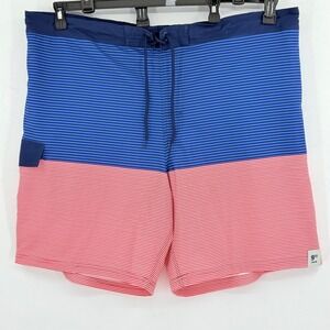 GEORGE Mens AT THE KNEE Blue Red Stripes Board Shorts Size 3XL 48-50 Stretch NWT